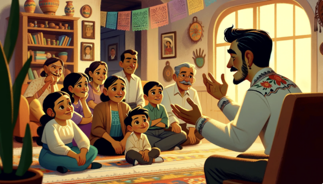 dad telling stories to family